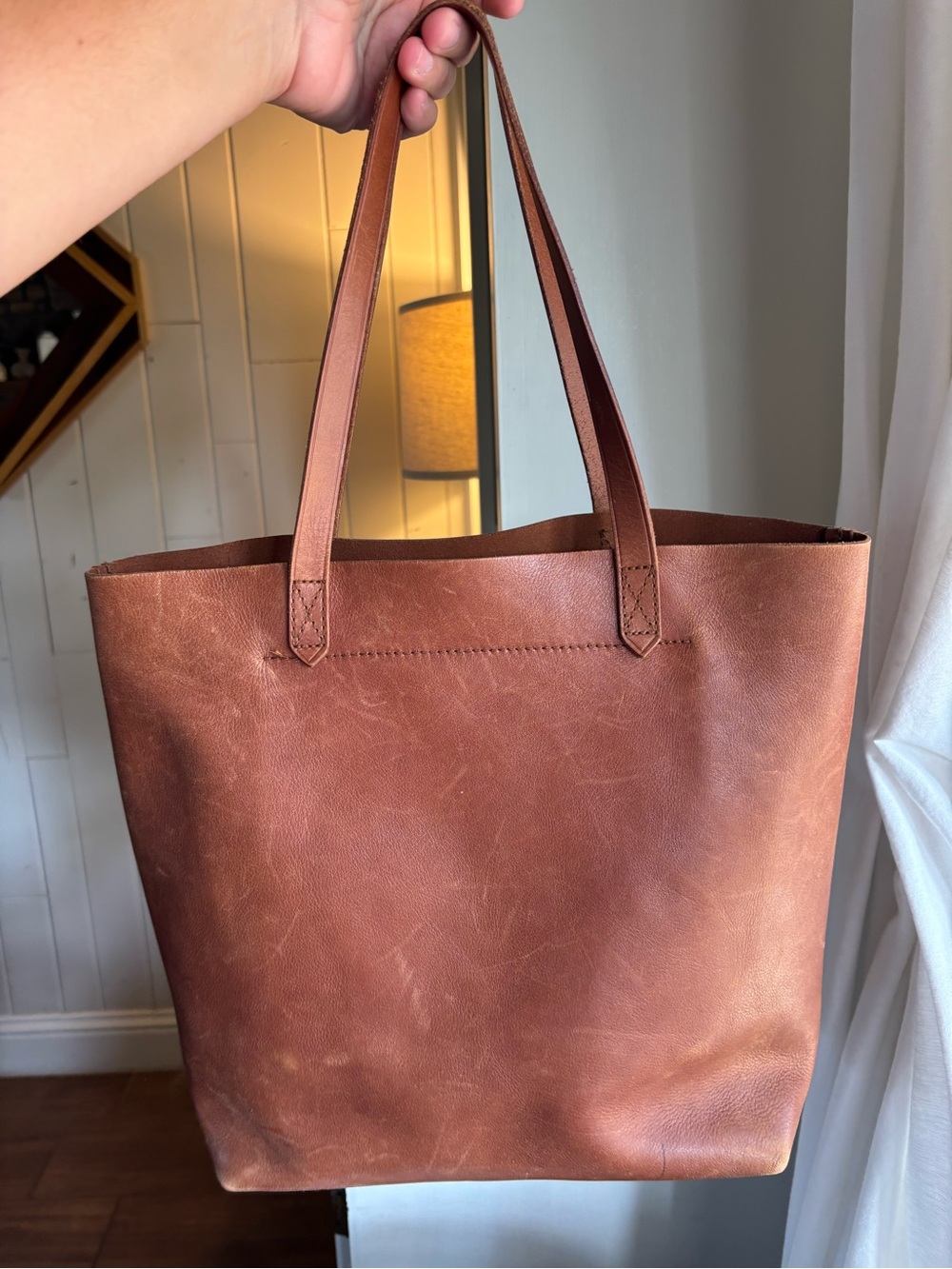 Madewell Medium Transport Tote Leather Bag English Saddle Brown Front Pocket - Picture 2 of 9